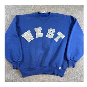 VINTAGE 90s Russell Athletic WEST Sweatshirt Mens Large Blue Crewneck Sporty